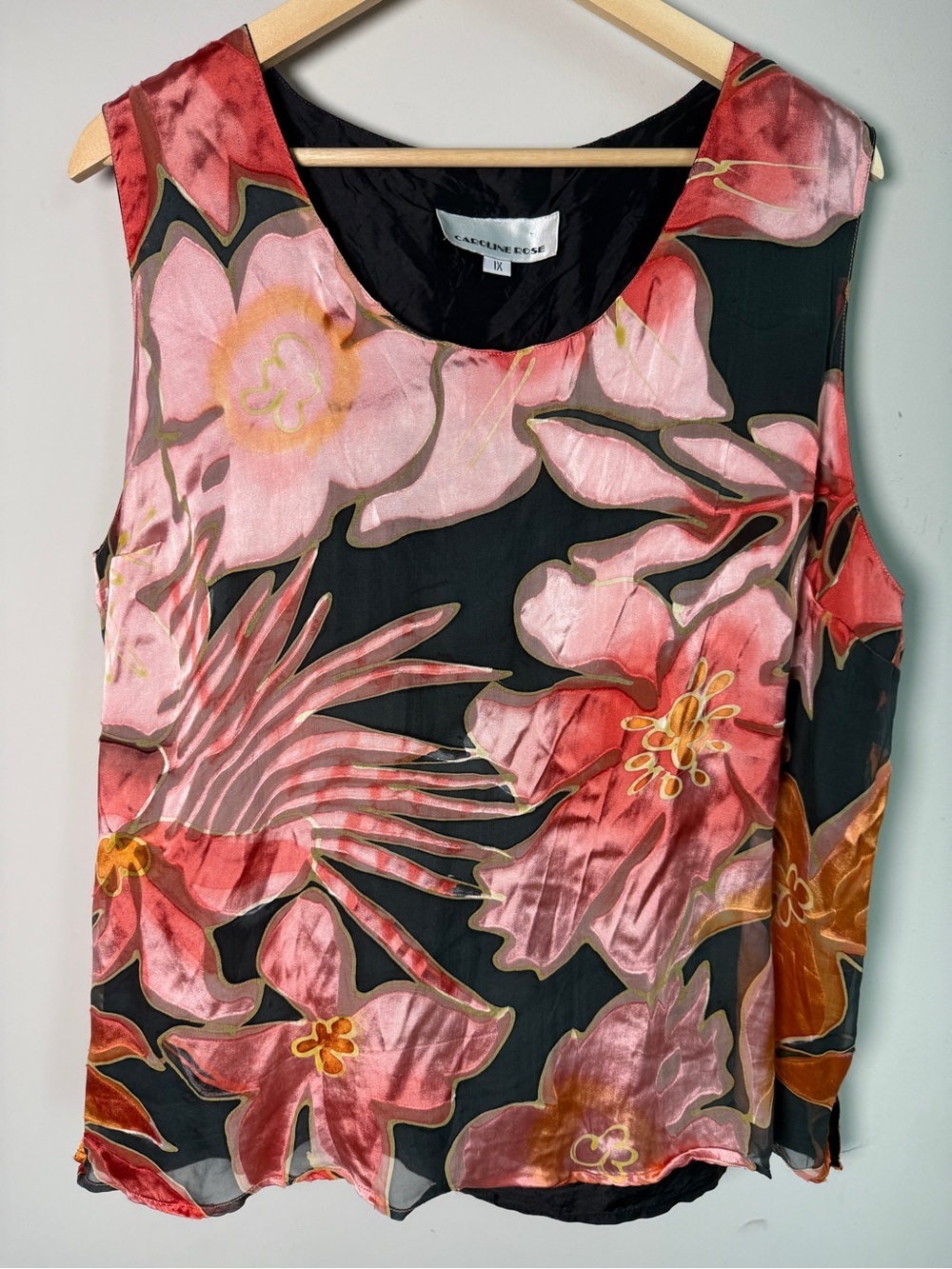 Caroline Rose Silk Velvet Burnout Tank Tropical Fairycore Whimsigoth Floral 1X